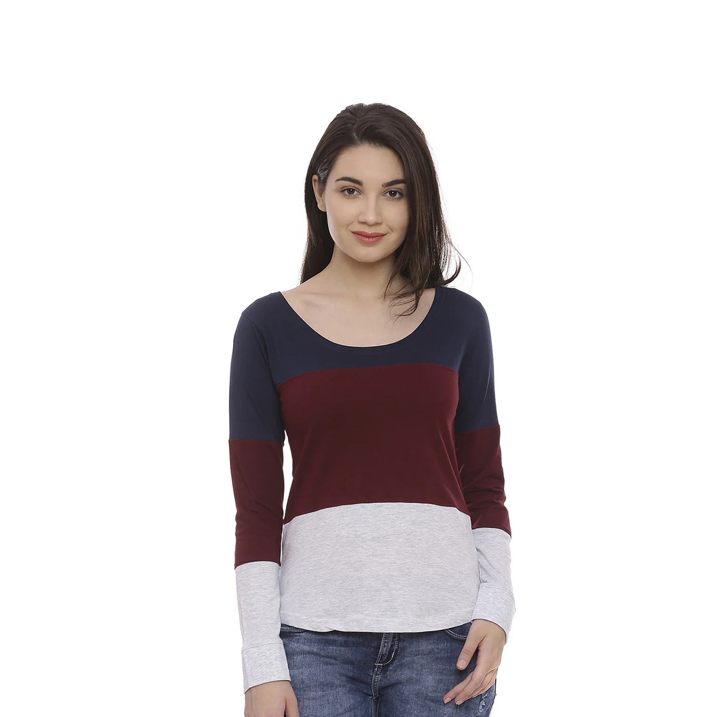 Vietnam Manufacture Good Price Breathable Plain Round Neck Long Sleeve 100% Cotton  T shirt Women