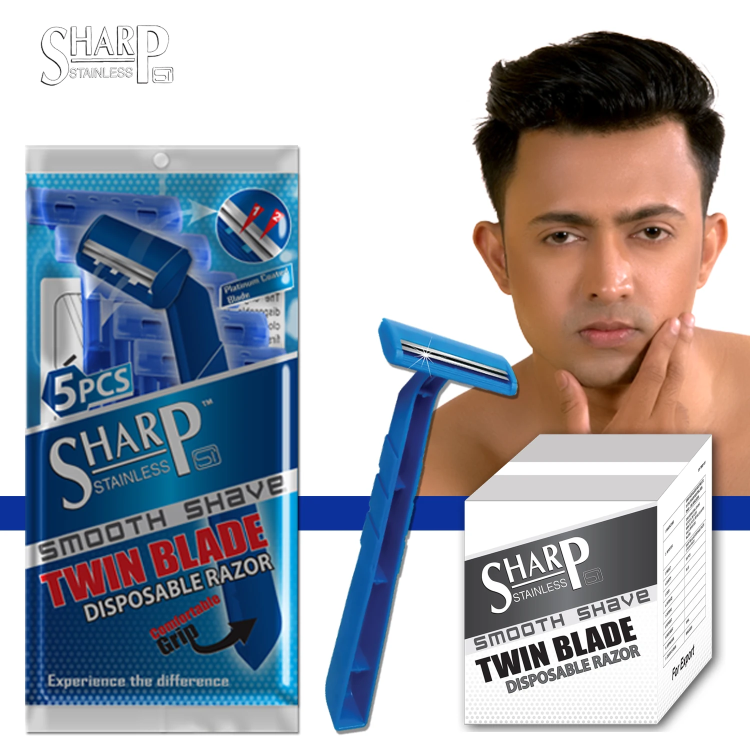 SHARP blue II Twin Blade Disposable Razor 5 PCS Pouch Pack
