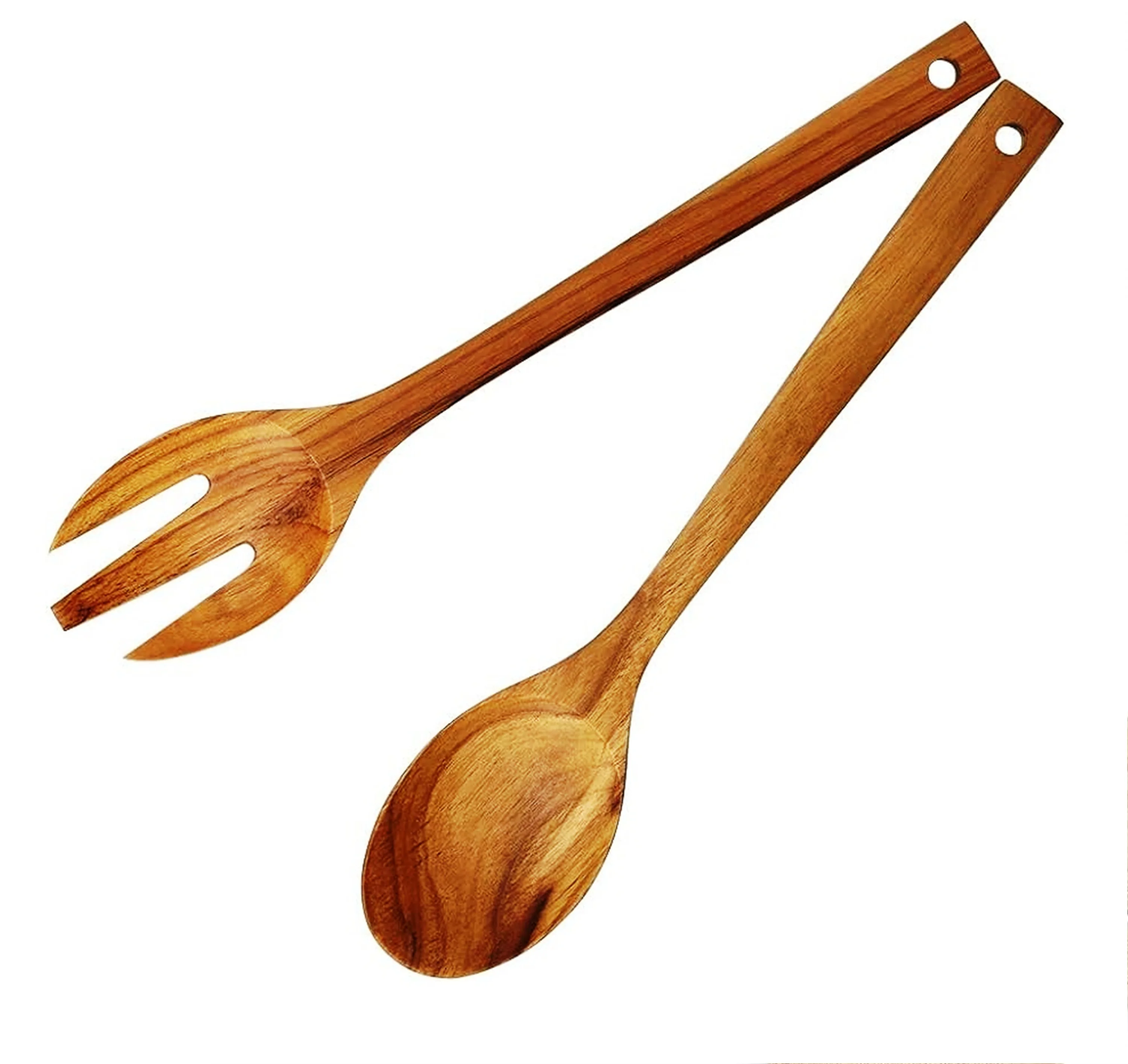 Buy Blue Natural Wood Salad Servers With Flower Design 1  Set of Handmade Wooden Salad Server Spoons Forks Made In India