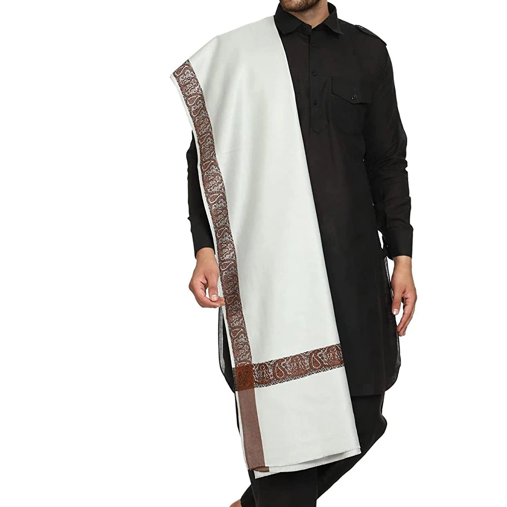 Pakistan made Luxury men shoulder cover shawl Long printed white Shawl 2022 fashionable new cashmere Plain scarves shawls
