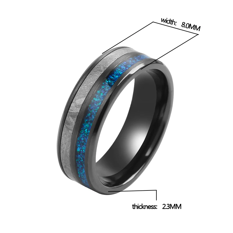 Tizti Jewelry Wholesale Rings Jewelry 8MM Men Ring Meteorite Black Zirconium Titanium Tungsten Ring