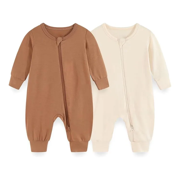 Wholesale  100% Organic Cotton Unisex Clothes Blank Baby Sweatshirt Baby Zipper Footie Pajama with Folded Feet Body Suit
