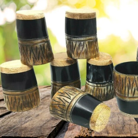 100% natural horn shot glass uesd drink beer hand by hs husnain crafts from india