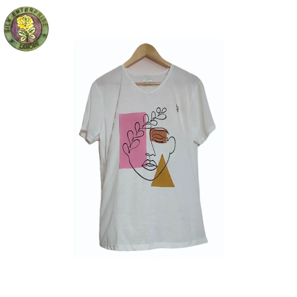 Fashionable Artistic Hand-Painted T-Shirt Tor Girls Top Trendy Hand Painted T Shirts Made In Pakistan