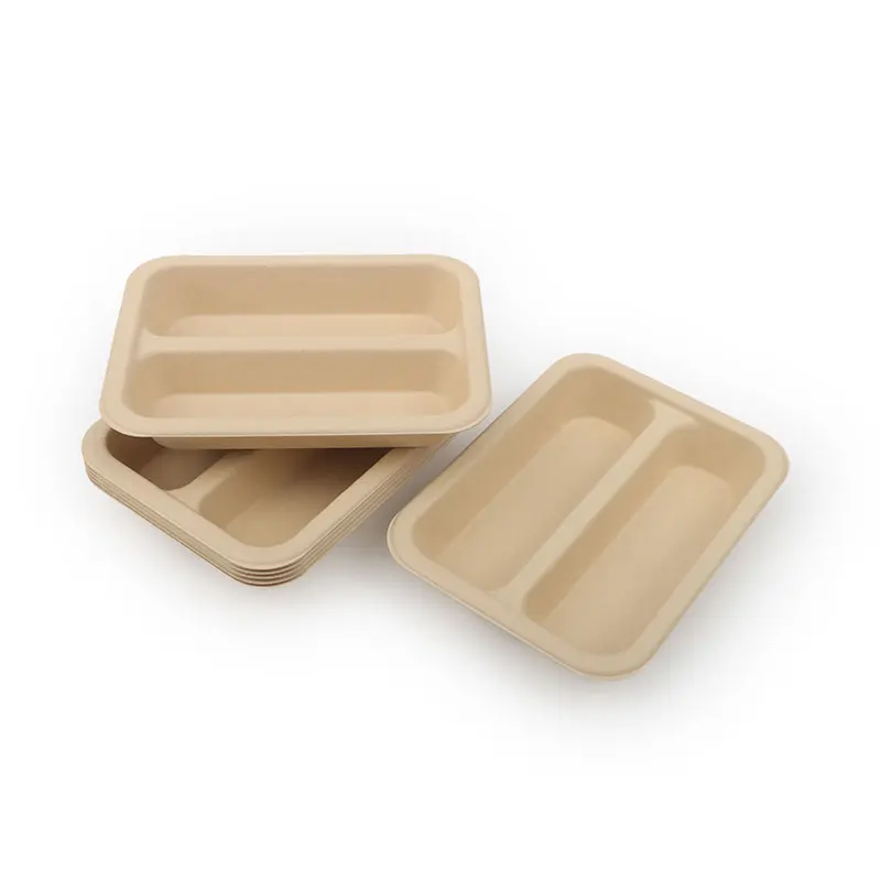 Biodegradable 1/2/3 compartment Eco Friendly Bamboo pulp Disposable Takeaway Paper Plates food tray