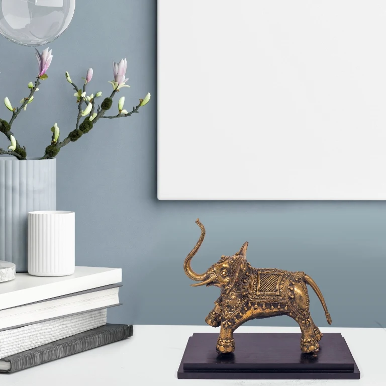 BRASS SUPERFINE ELEPHANT WITH GANESHA AND ANIMALS DHOKRA ART