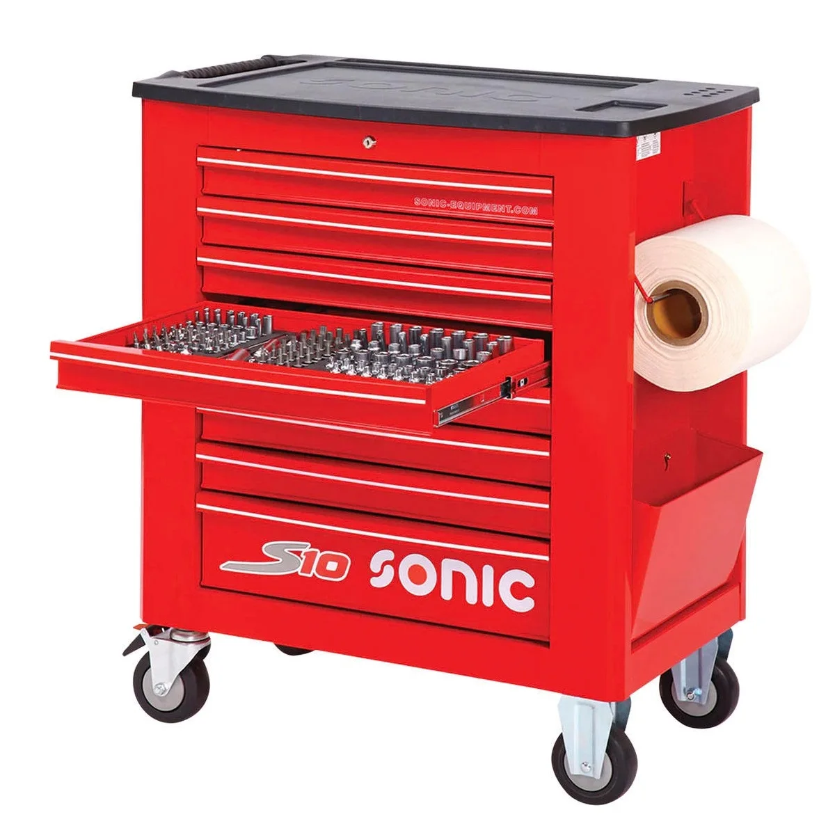 High Quality Sonic S10 Black Color Professional Style 8-Drawer Trolley 328PCS Tools Waterproof Custom 878mm Width Tool Box
