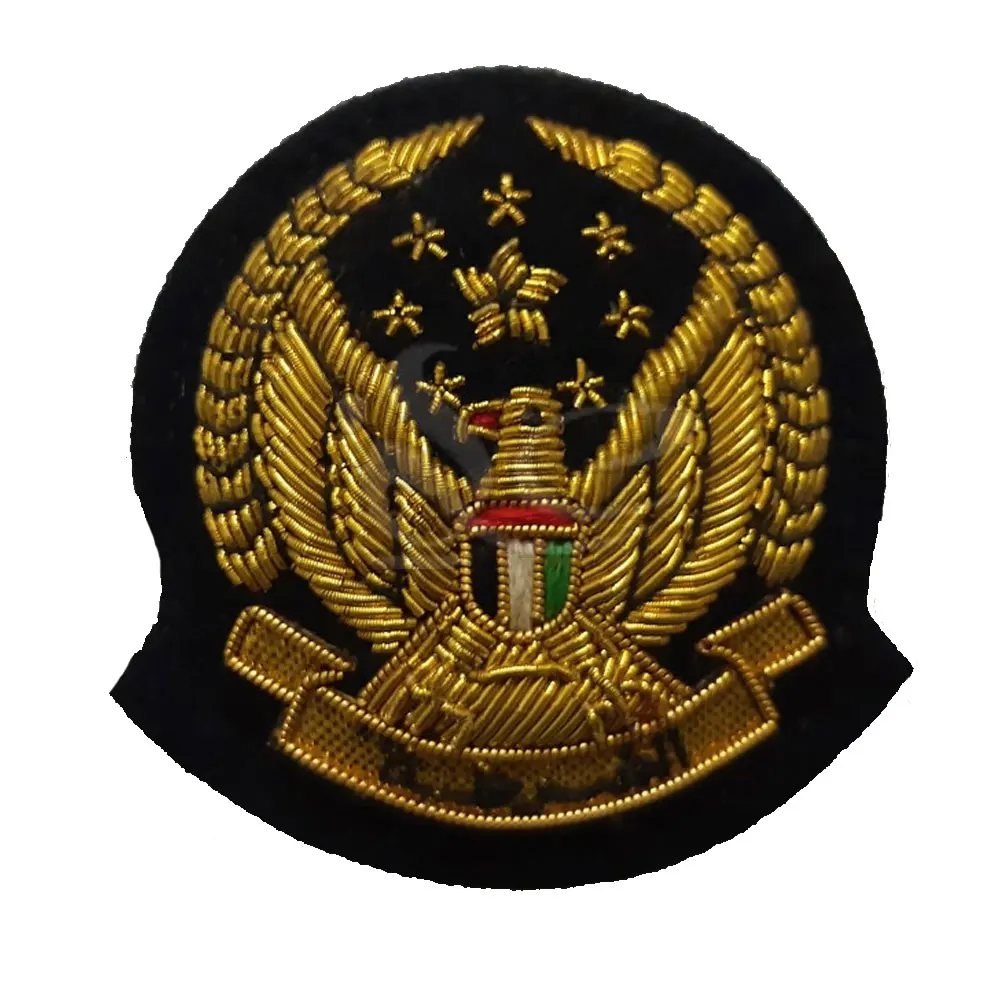 Hot Sale Premium Quality Bullion Wire Badges Custom Logo Sew-On Badges with Lace Decoration Solid Color Fabric Material