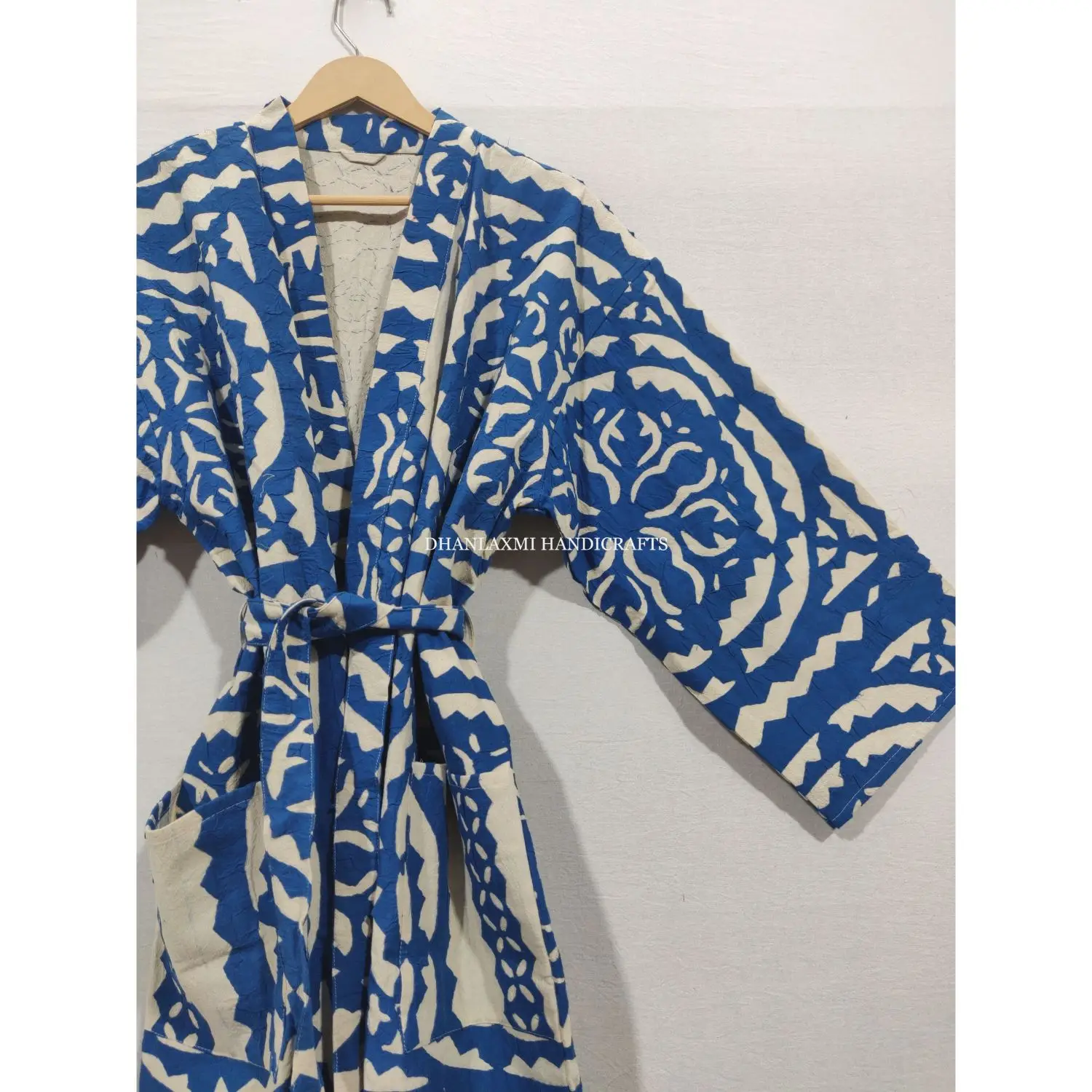 Applique Cut Work Design Maxi Gown Dress Wholesale Kimono Style Kantha Sleepwear Indian Cotton Bathrobe Handmade