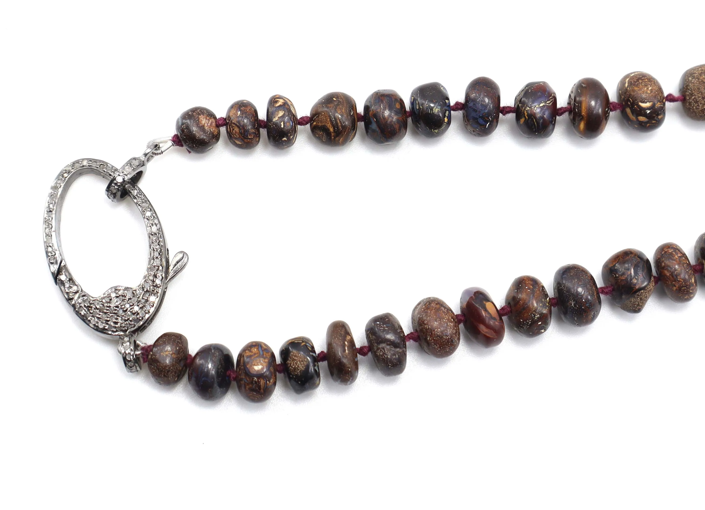 925 Sterling Silver Natural Boulder Opal Smooth Roundel Beads Necklace Beads Lock Pave Diamond Necklace Beads 20 Inch