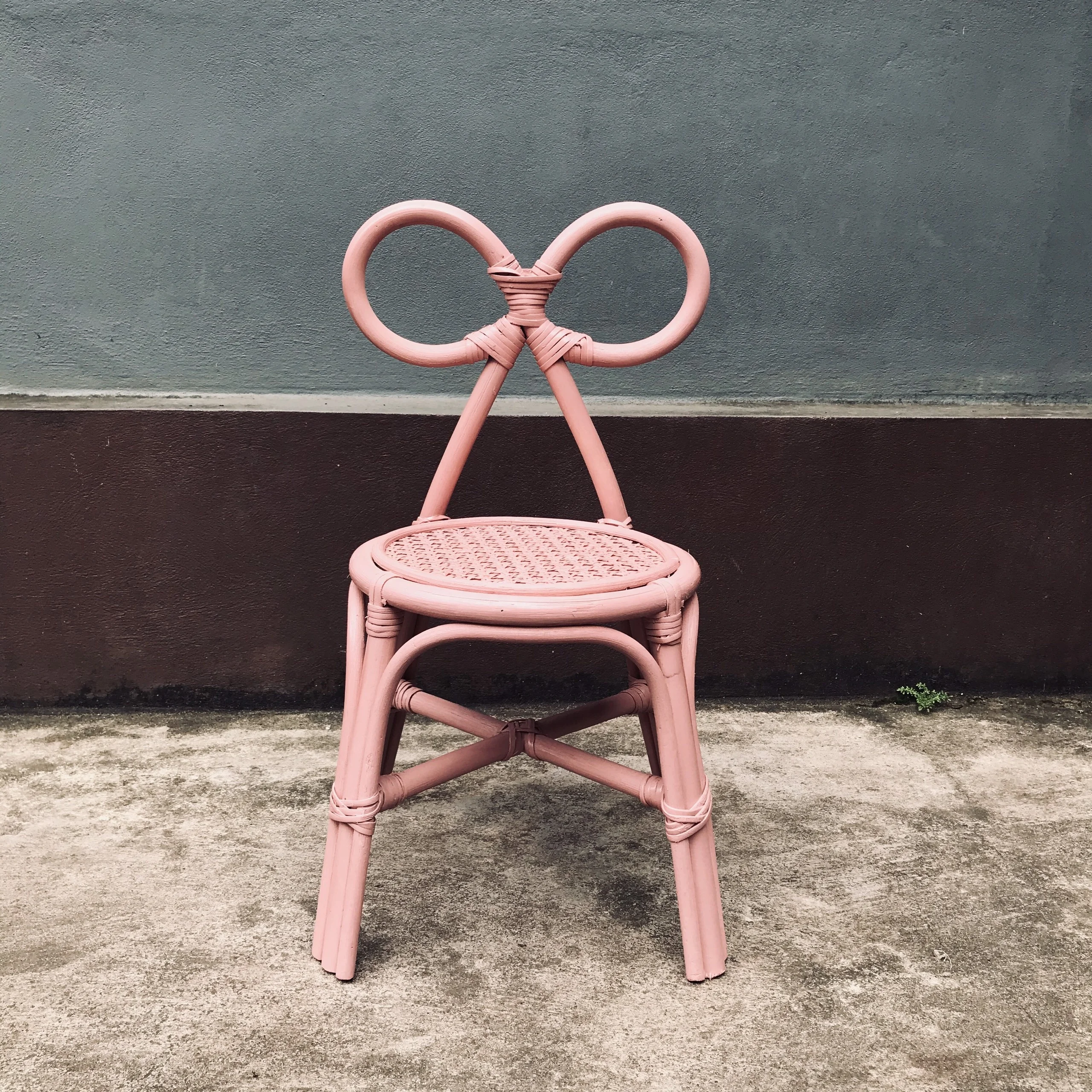 Handmade Pink Rattan Baby Kids Chair