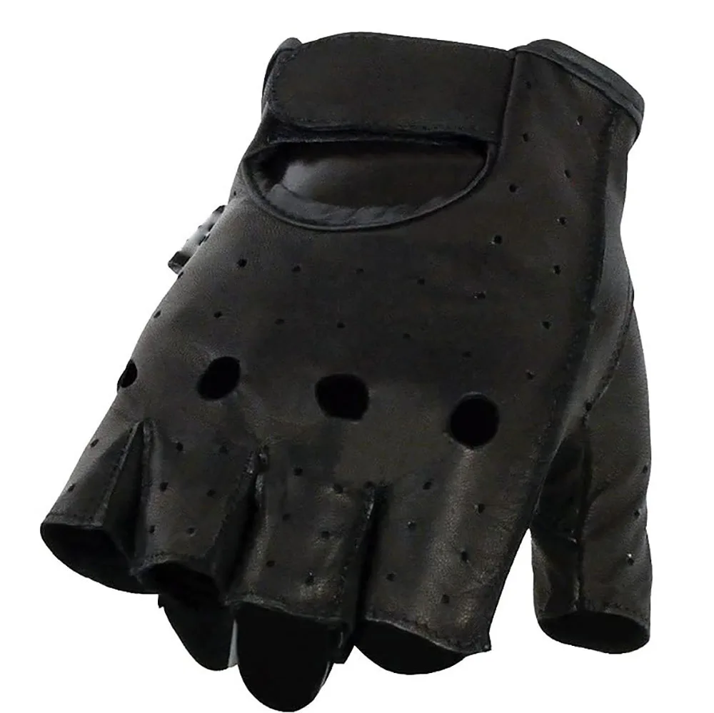 2023New Men Genuine goat skin Leather Half Finger Gloves High Quality Driving Finger less Mittens