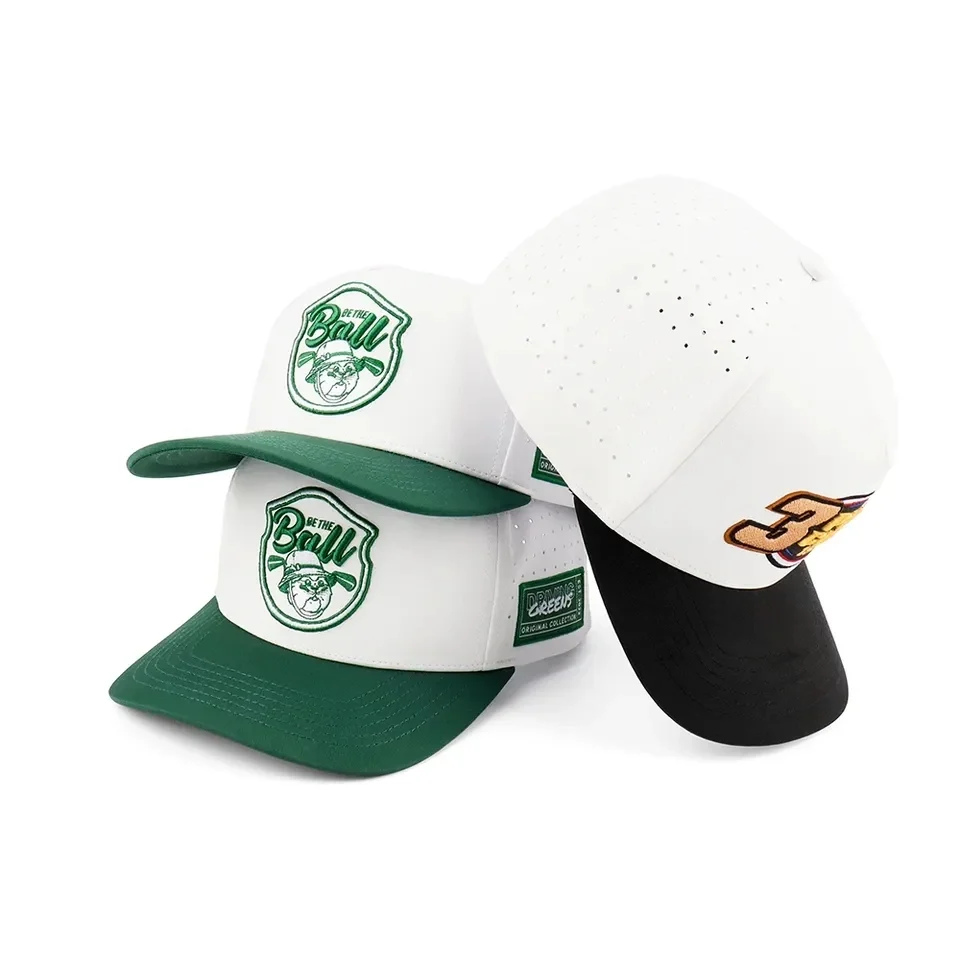 Waterproof Golf Hats Custom 5 Panel Laser Cut Hole Perforated Hat 2 Tone Sports Baseball Cap 3D Embroidery Custom Logo Golf Caps