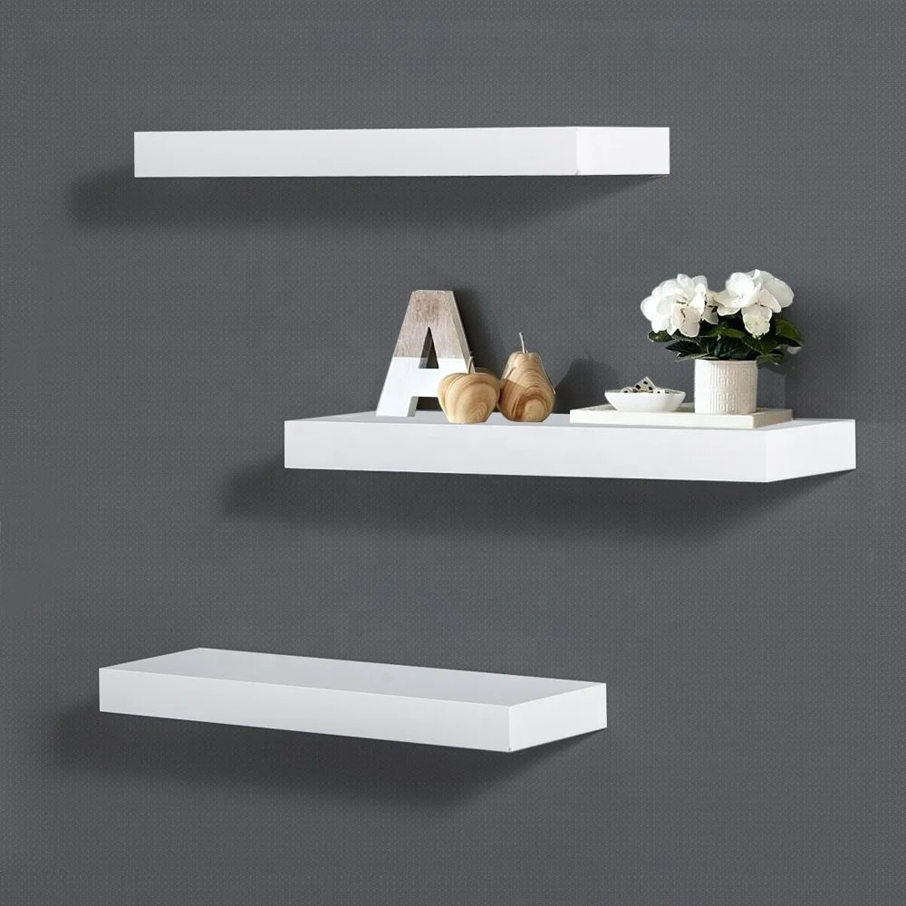 custom white hidden bracket floating shelf thick wood shelf pine wood shelf
