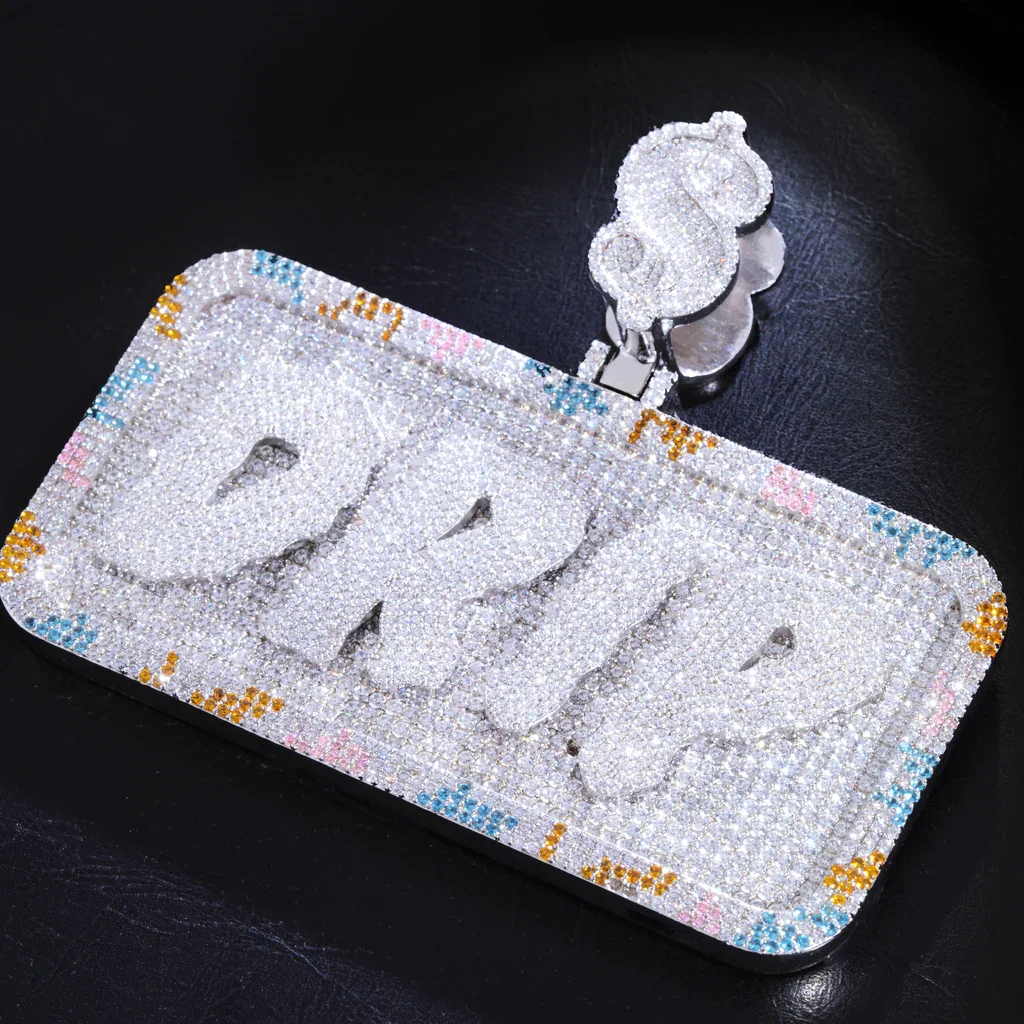 100% Export Quality 3D Colorful Square Pendant with Solid Metal Made 10KT and 14KT Purity Hip Hop Pendant