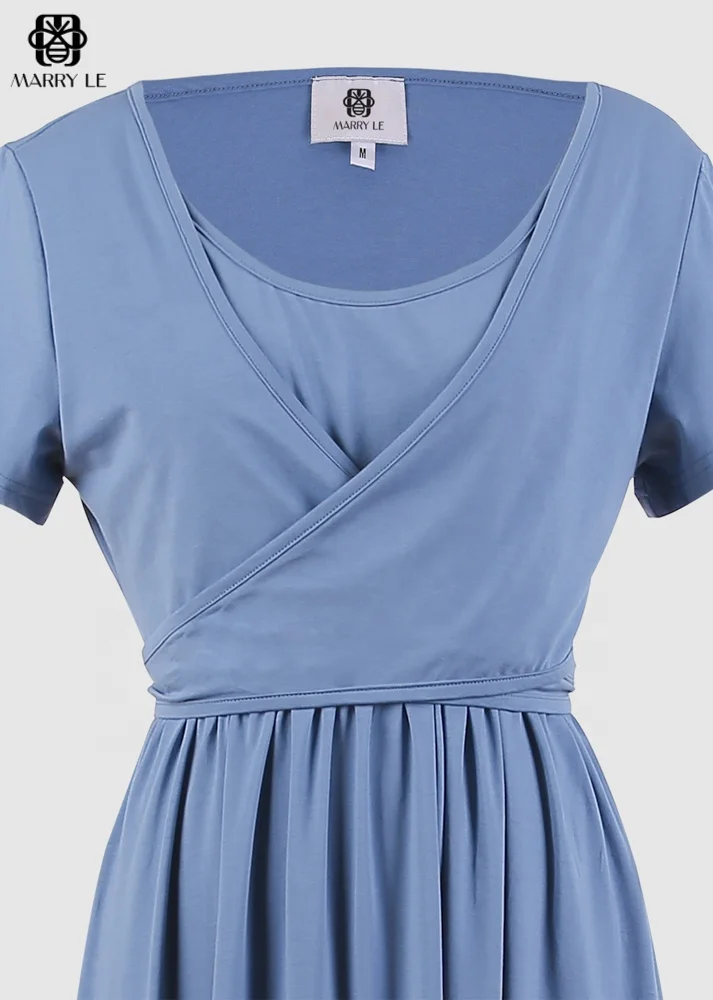 WRAP NURSING DRESS - DARK BLUE KNIT - MD429 A versatile wrap breastfeeding dress style with soft breathable fabric