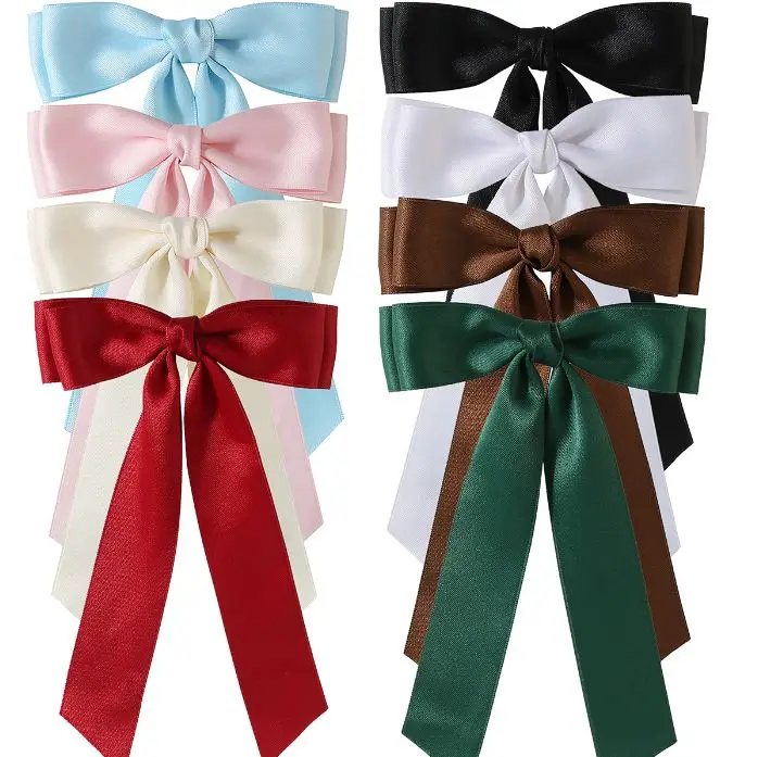 Bow Ribbon Hair Clips Solid Color Polyester Fabric Hairpin For Women Girls Hair Bows