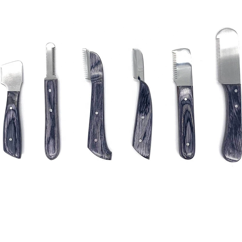 Animals Hair Cutting Non Slip Manual Wholesale Wood Handle Stainless Steel Knife For Pet Hair Remover