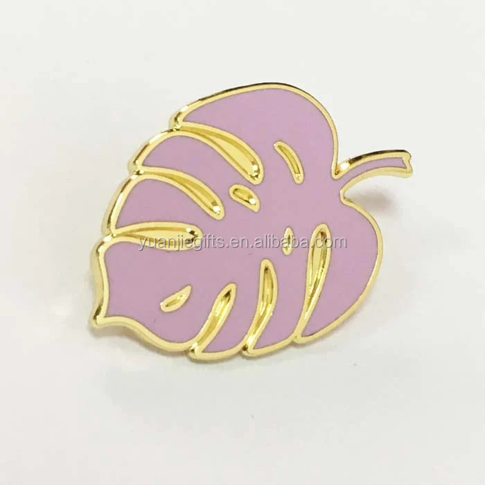 China wholesale custom plant metal lapel pin gold printing leaf badge hard enamel pin
