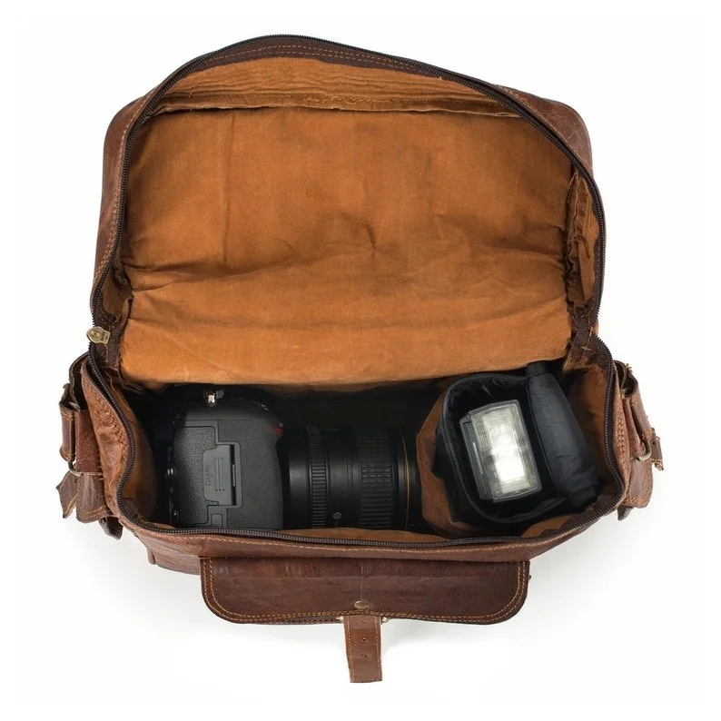 Personalise Leather Camera Shoulder Bag - Leather Crossbody DSLR Camera Sling Bag for Men and Women - Leather Work Bag - Travel