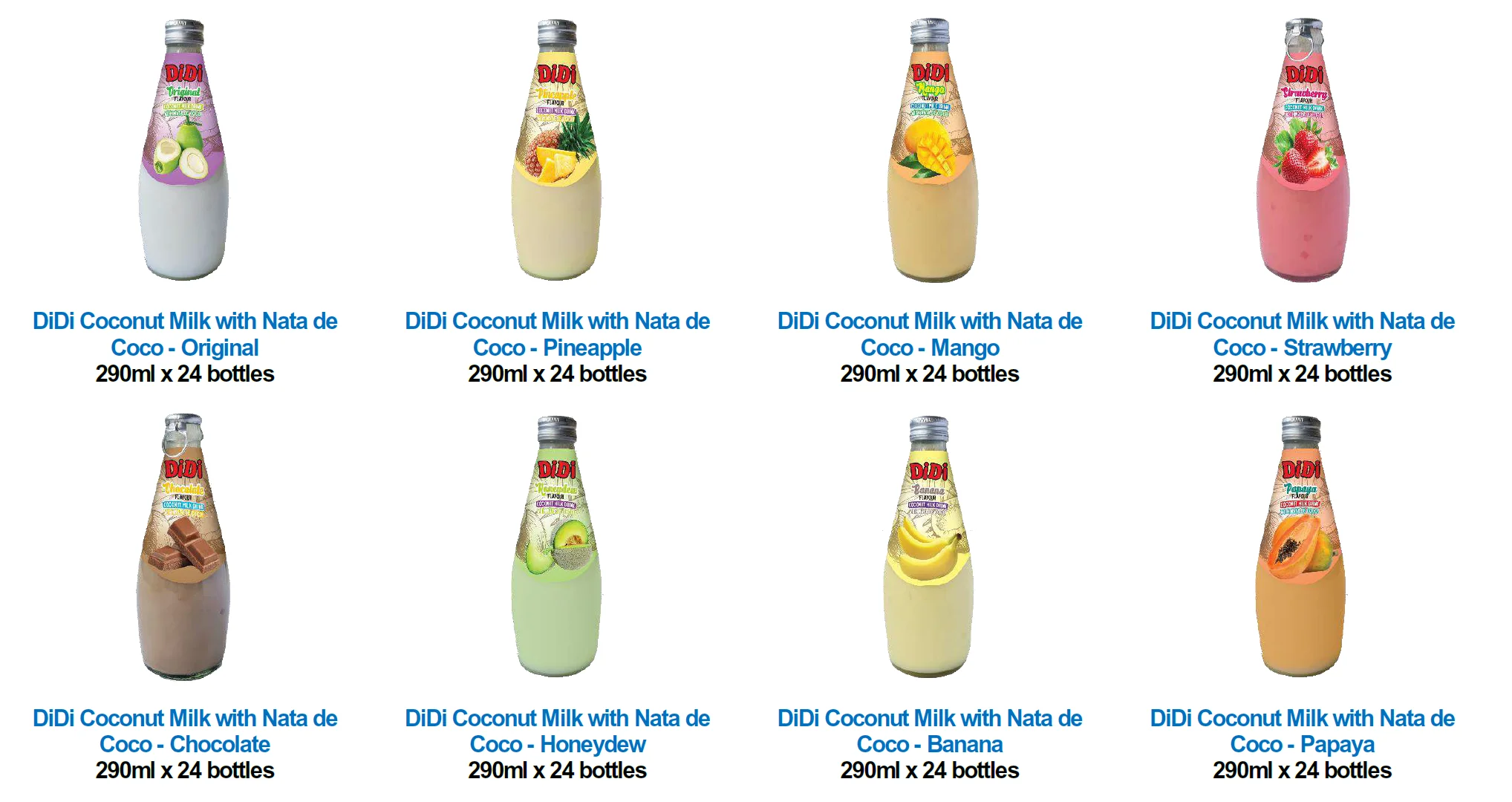 DiDi Coconut Milk with Nata De Coco - Honeydew Melon Flavour Coconut Milk Coconut Juice Nata De Coco 290ml Glass Bottle