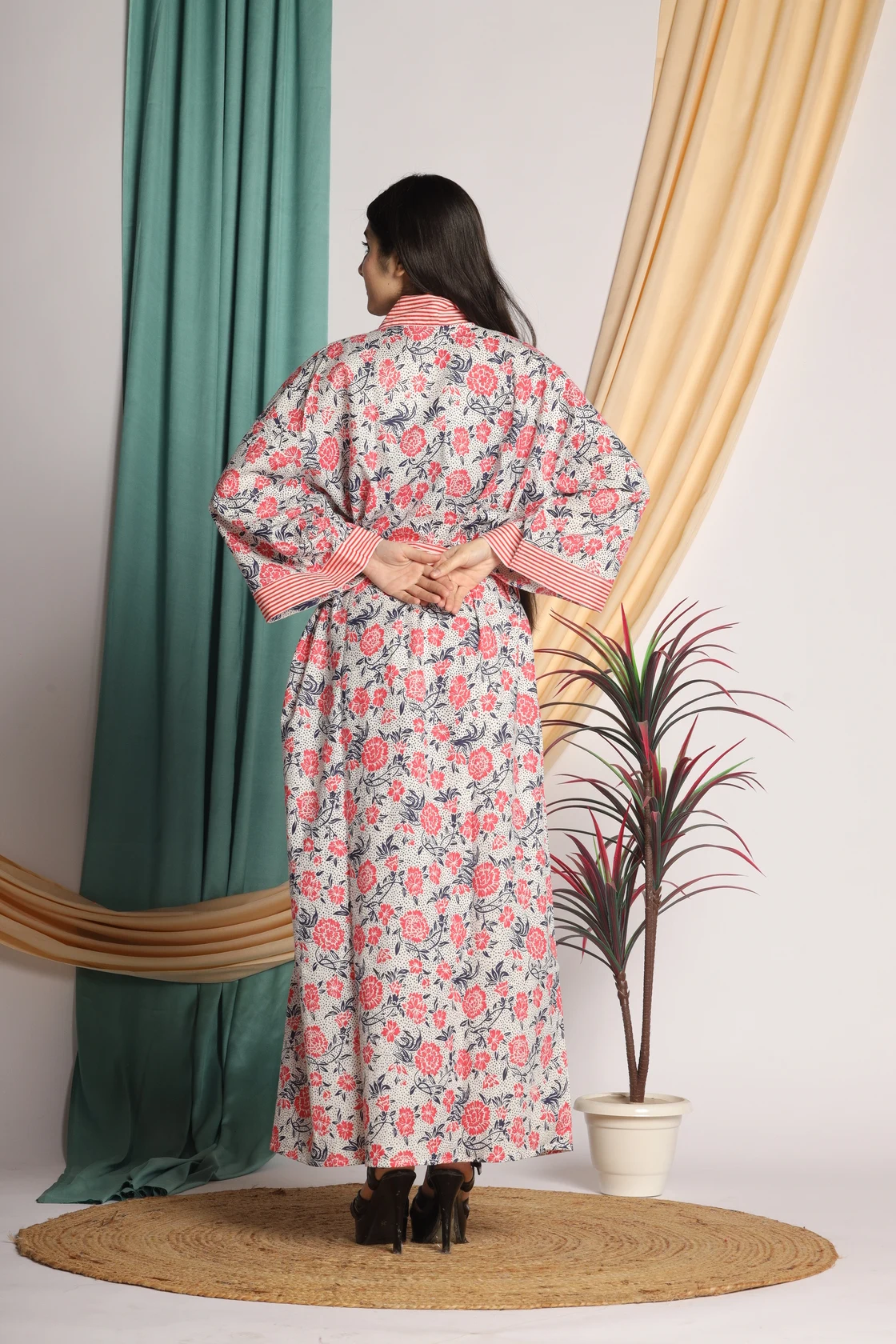 2024 collection Boho Wrap Dress women Silk Long Kimono Sleepwear Kimono Soft Indian Floral Dress For To be Moms handmade product