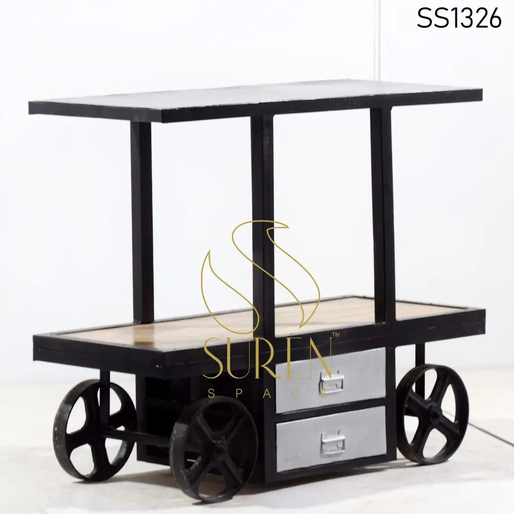 Industrial Cast Iron Wheel Kitchen Trolley wooden iron hotel trolley