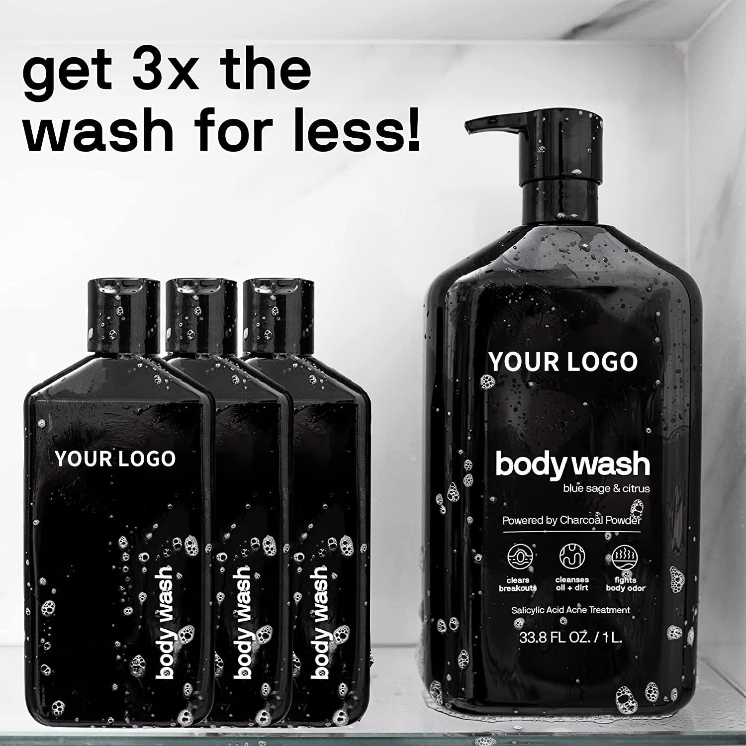 New Organic Natural Body Wash Charcoal Powder Deep Cleaning Pore Peeling Off Skin Whitening Salicylic Acid Shower Gel