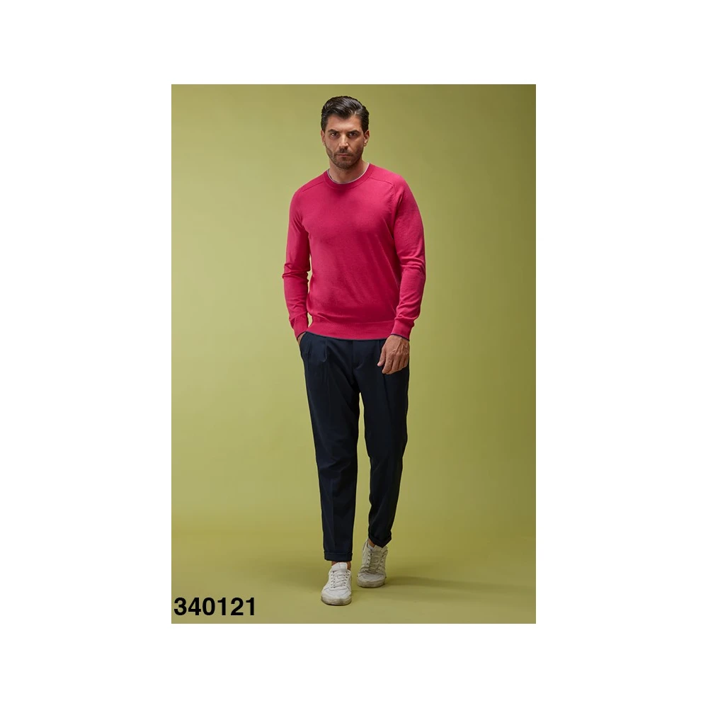 Made in Italy tencel and cotton knit sweater for men round neck long sleeve fucsia solid color