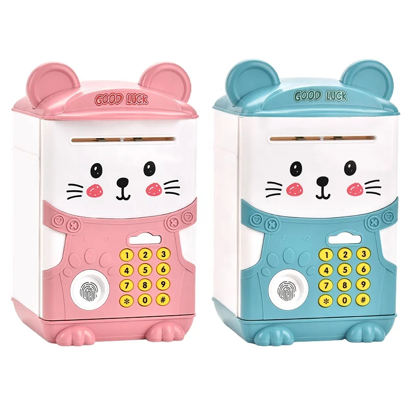 Cute Piggy Bank Toy Electronic Mini ATM Savings Machine with Personal Password & Fingerprint Unlocking Simulation