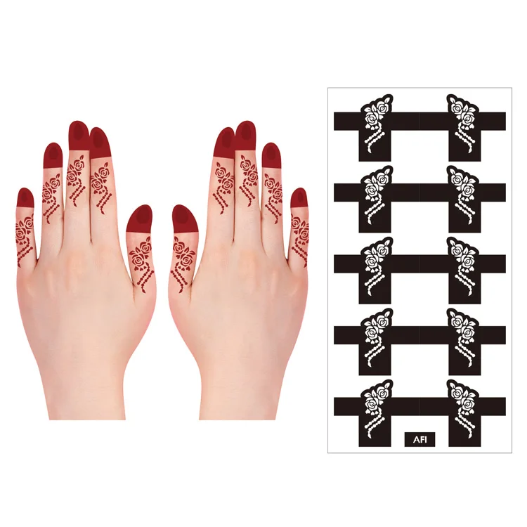 Professional Manufacturer Henna pied et main  Semi Nail Flower DIY Finger Template Tattoo Stencils