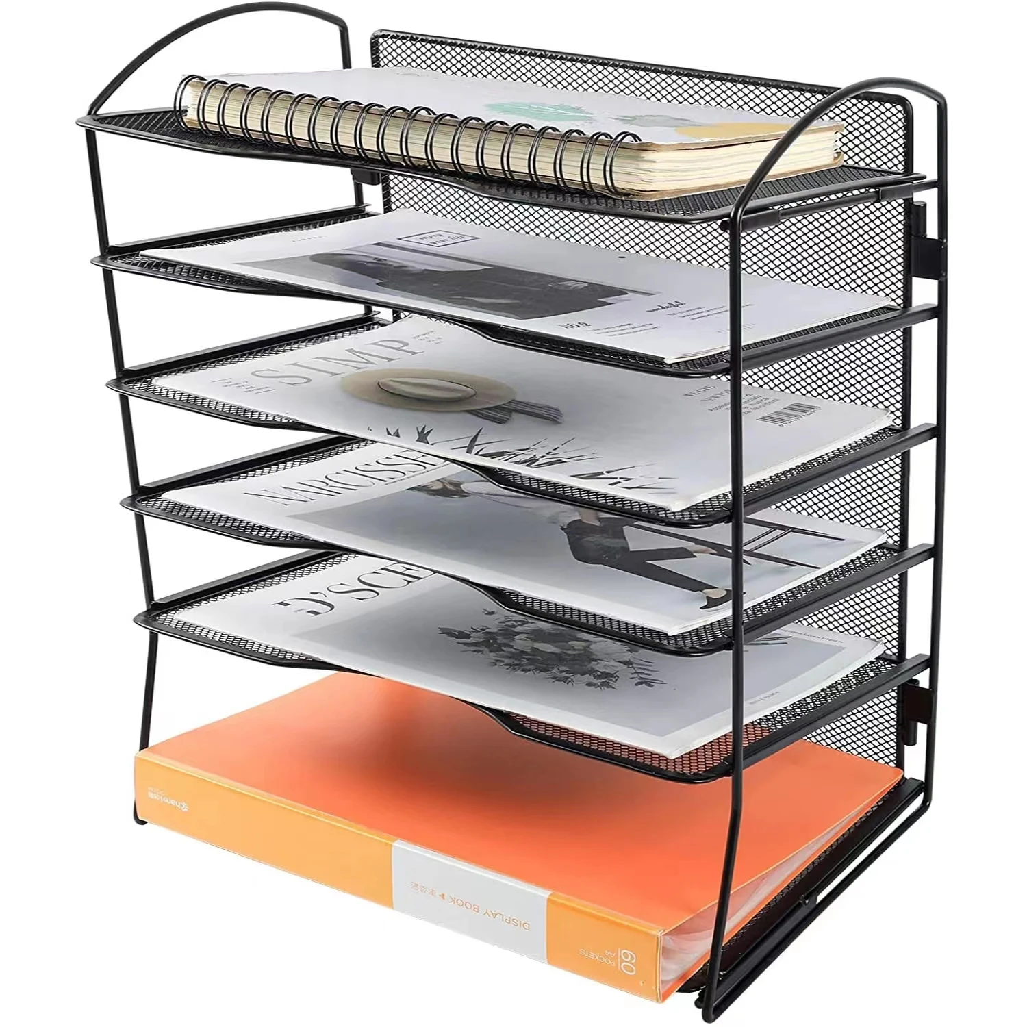 Factory customization mesh 6 layers screwless design iron art document magazine storage metal desk organizer for office