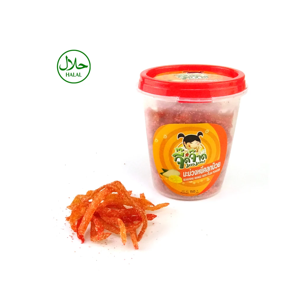 Halal Preserved Soft Dried Mango Strip Slice long Shape Chewy Mango Sweets Sour Seasoning with Plum Powder 150g