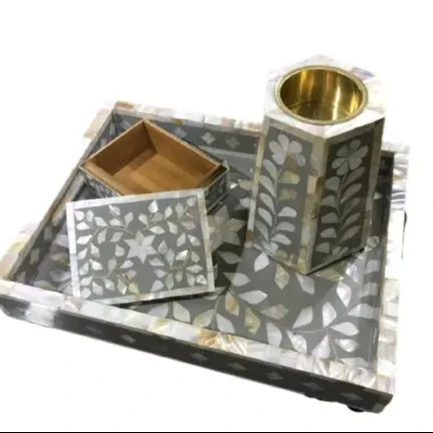 Excellent Quality Bone Inlay And Mother Of Pearl Incense  Mubkhar Bukhoor Burner Set With Tray Sweet Box Christmas Decoration