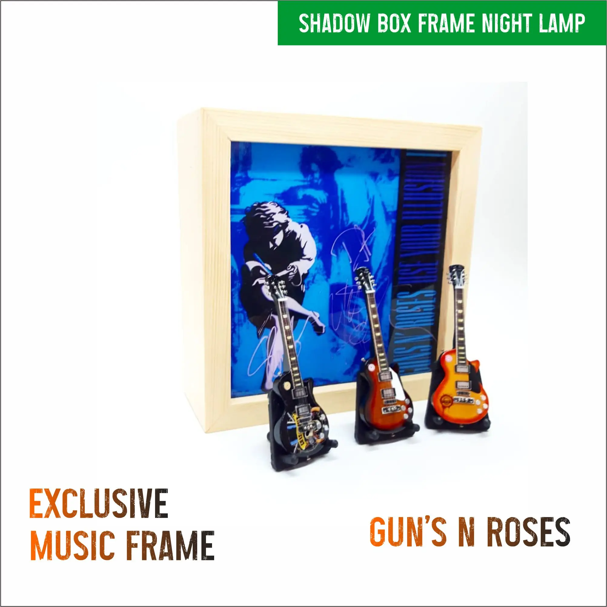Wooden Display Shadow Box frame Custom with electric light lamp and acrylic picture design Handmade Craft musical instrument