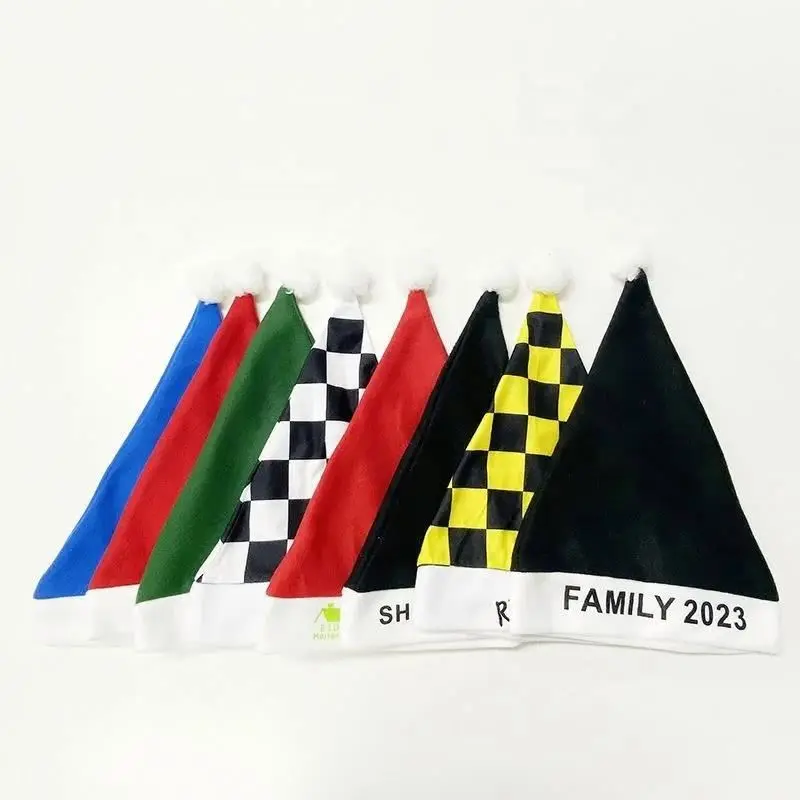 Factory Direct Price Plush Happy New Year Sublimation Christmas Santa Hat For Adults Custom Santa Hat