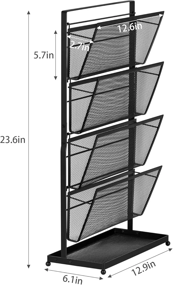 File Racks Letter Trays 6 Tier Wire in Tray Hanging Wall File Holder Document Folder Organizer Literature Magazine Rack-black