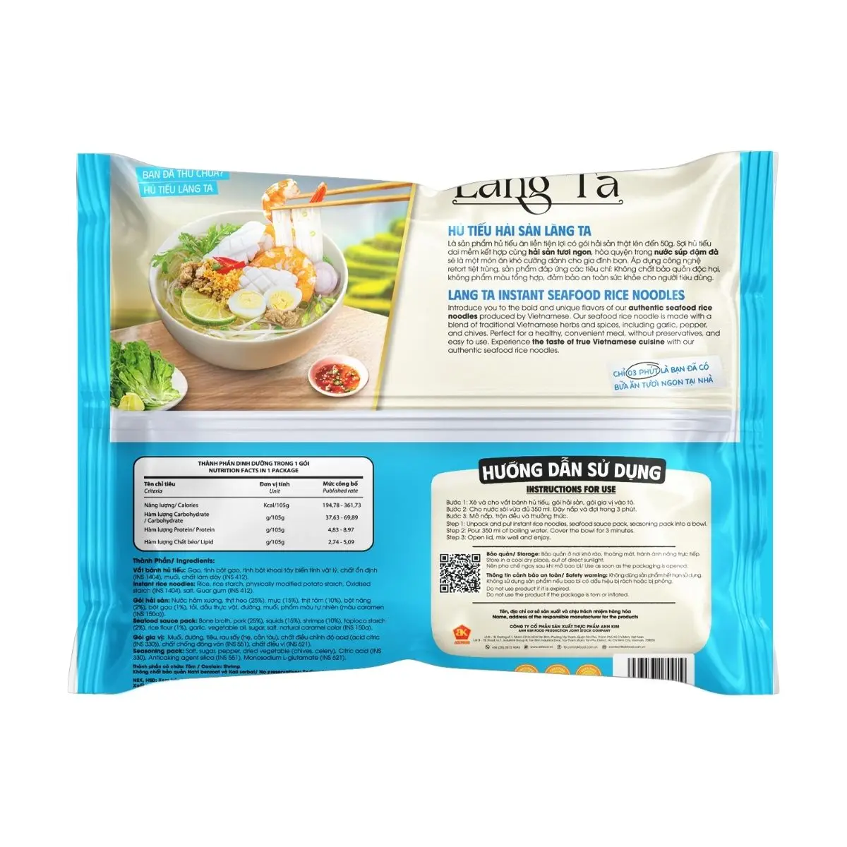 Instant Seafood Rice Noodles 105G pack with real seafood sauce from ISO HACCP Vietnam factory OEM package convenient meal