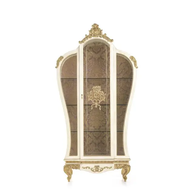Classic Design Black Gold Wood Carved Cabinet Luxury Royal Glass Wine Cabinet High Quality Durable