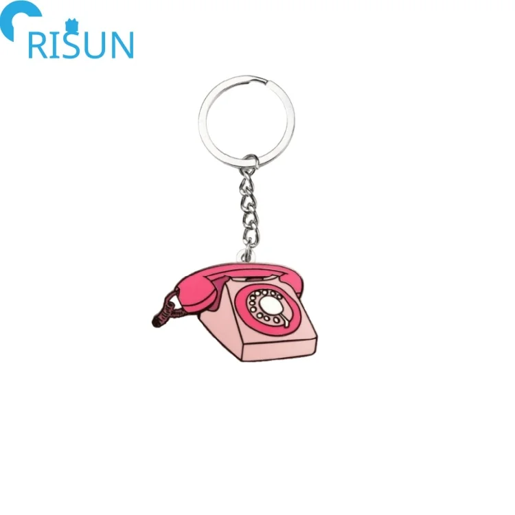 Customized Metal Badge Retro Telephone KeyChain Keychains Phone Telephone Keychain Keyring For Sale Event Key Chain