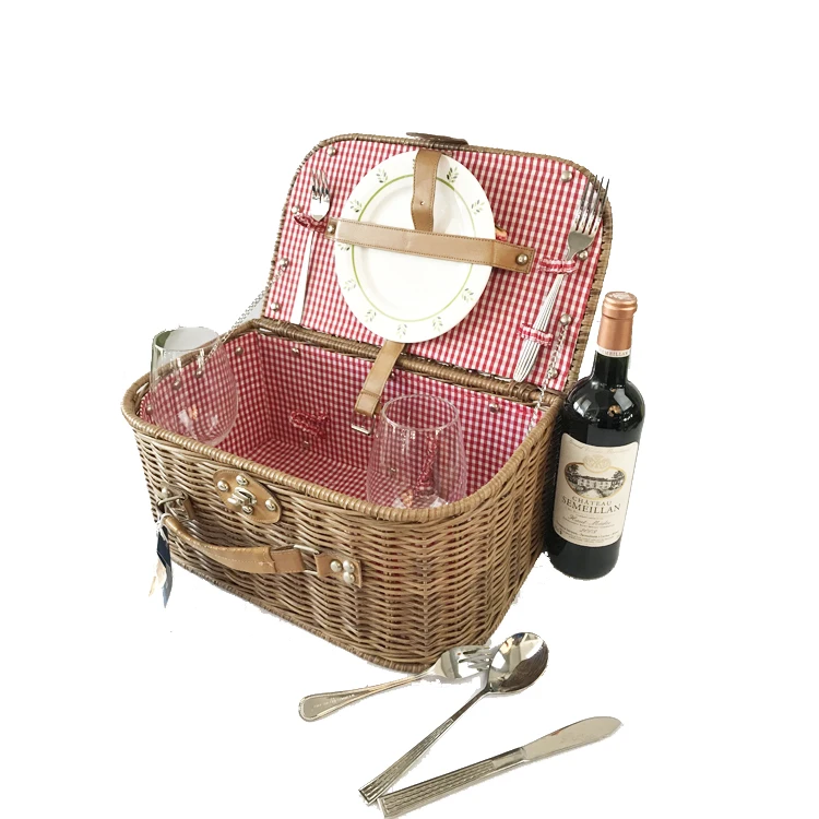 Latest picnic essential high-end luxury picnic cutlery storage basket Wicker picnic basket