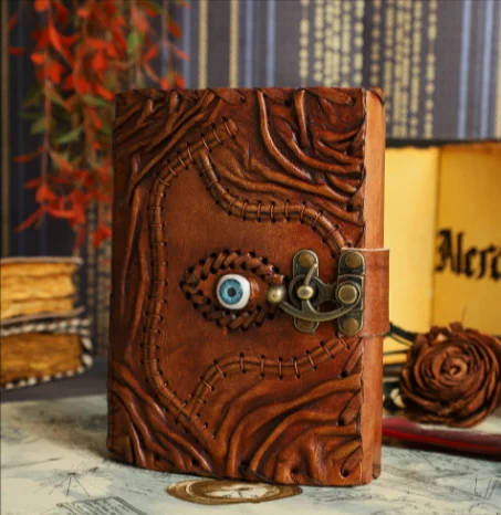 Book of Spells Leather Journal Deckle Edge Paper Grimoire Third Eye Vintage Leather Journal Book of Shadows