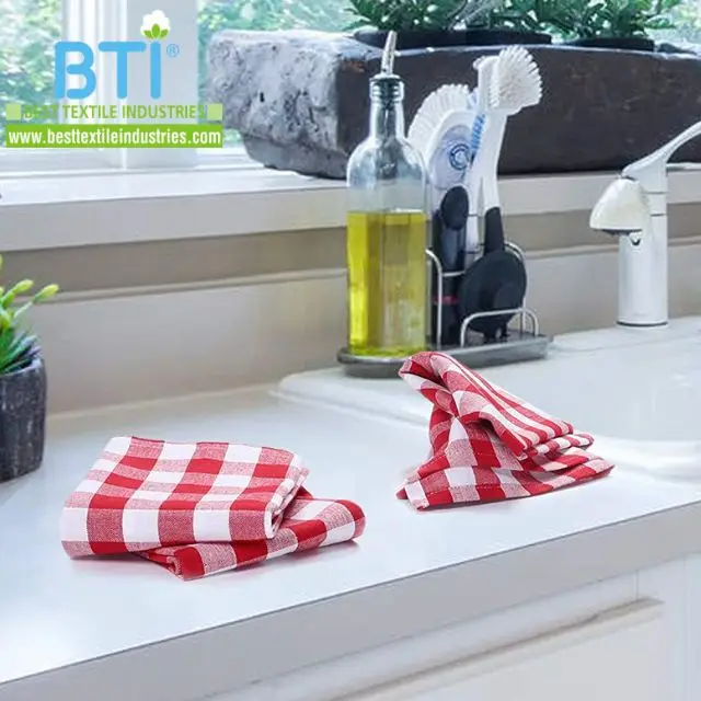 BTI Kitchen Towel Classical Design 100% Cotton Super Absorbent Dishcloth Tea Towel