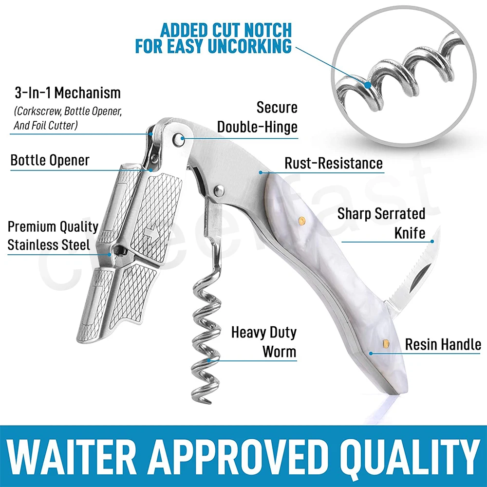 One Stop Purchase Stainless Steel Customized Green Wine Corkscrew With Gift Box Packaging For Bartenders Resin Handle Corkscrew