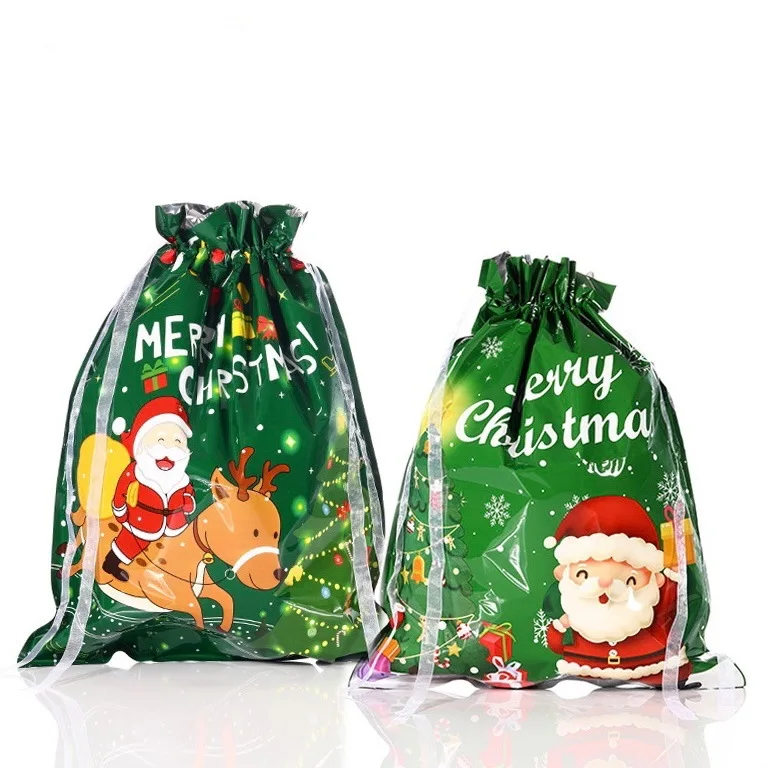 Ready To Ship Drawstring Gift Bag Recyclable Candy Bag for Kids Snowflake Christmas Gift Bag for Packing