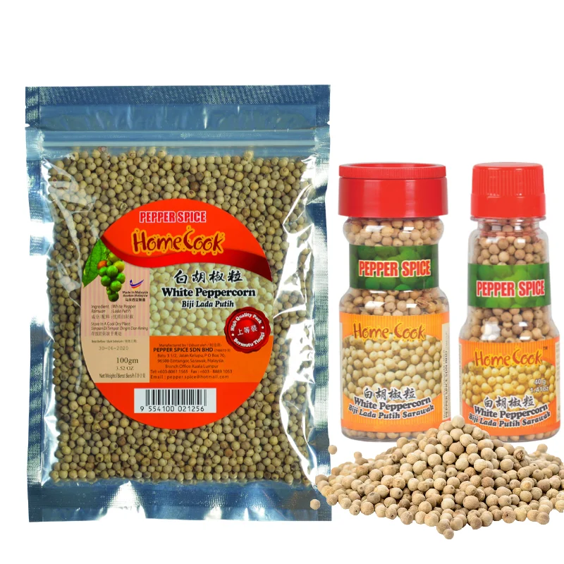 Manufacturer New Crop Clean White Pepper Corn 40g Fresh White Pepper Granule Pure Natural Best Price South East Asia Spices