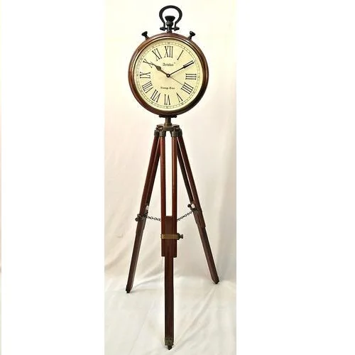 Vintage Handmade Nautical Clock Custom Made Brass & Wooden Standing Clock With Tripod Wholesale