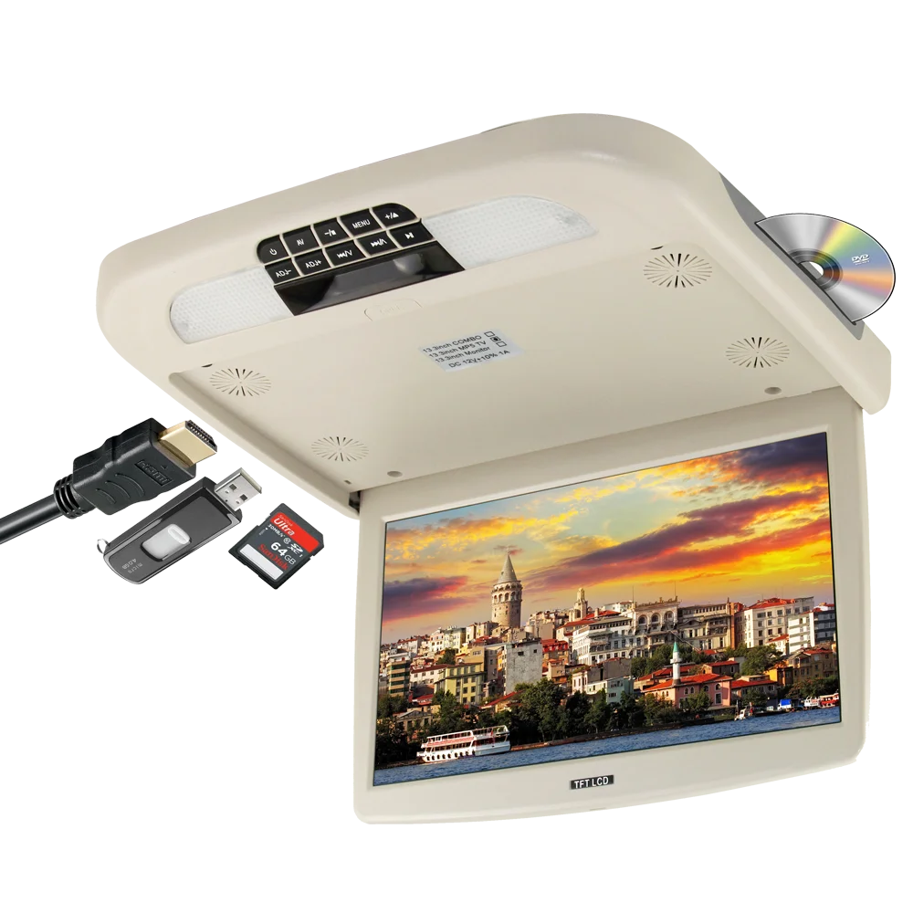 Flip down roof bus TV monitor car monitor with DVD MP5 player hot sale ceiling mount monitor