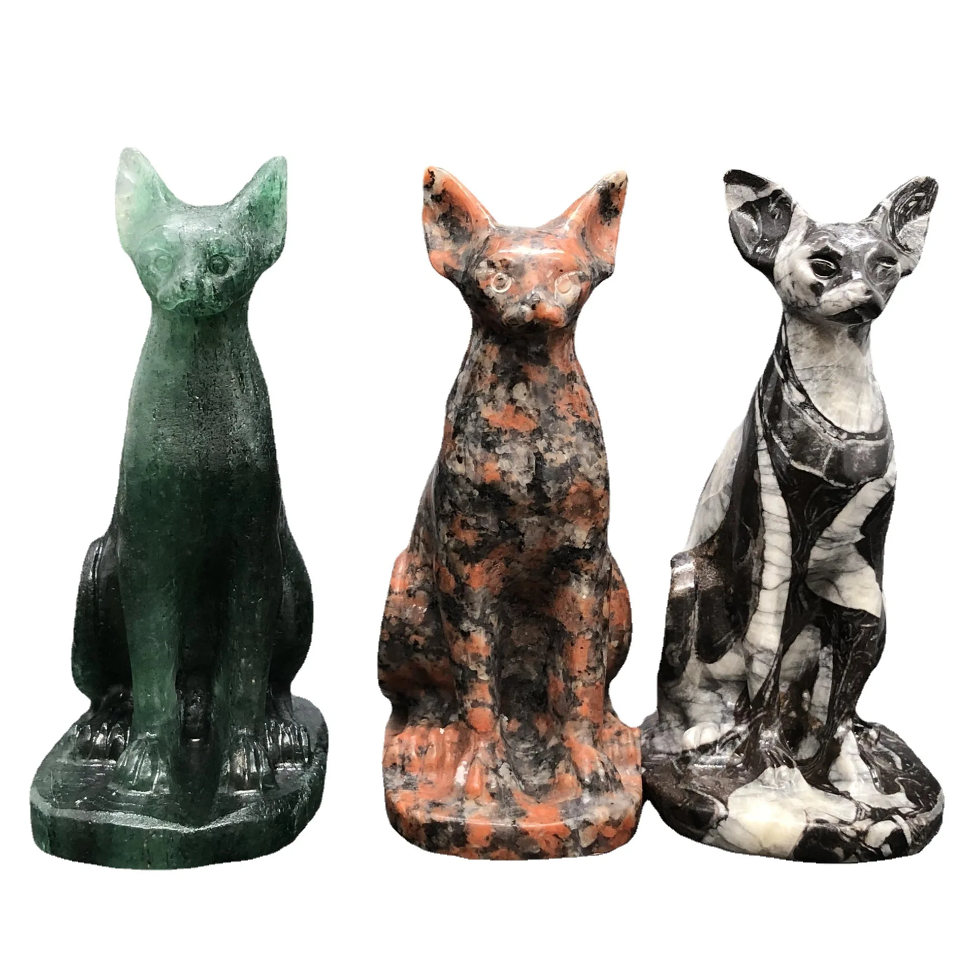 2024 Factory price gemstone animal egyptian cat figurines crystal hairless cat carving