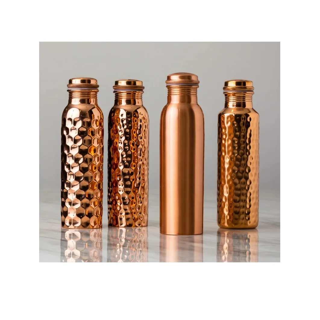 Hot Selling Hammered Set of Four Copper Water Bottles for Water Drinking Available at Wholesale Price from India